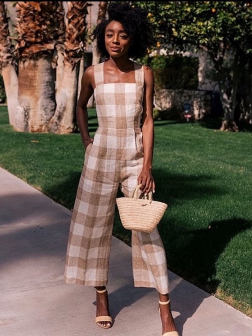 GAL MEETS GLAM Bailey Gingham Linen Crop Jumpsuit Size 12 NWT